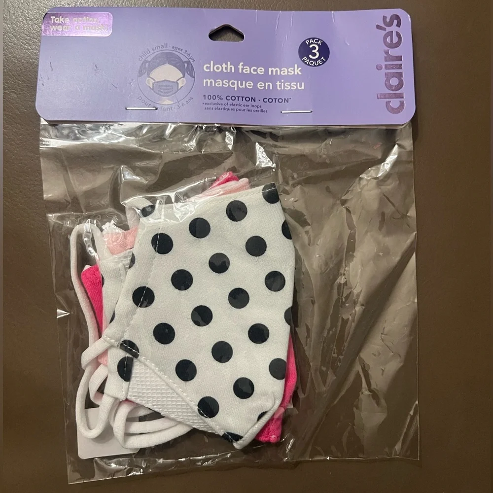 Claire's Polka Dot and Pink Kids Face Masks - Set of 3